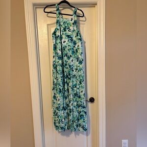 Torrid Dress Womens 1X Green Floral Watercolor Floral Maxi Halter Tiered